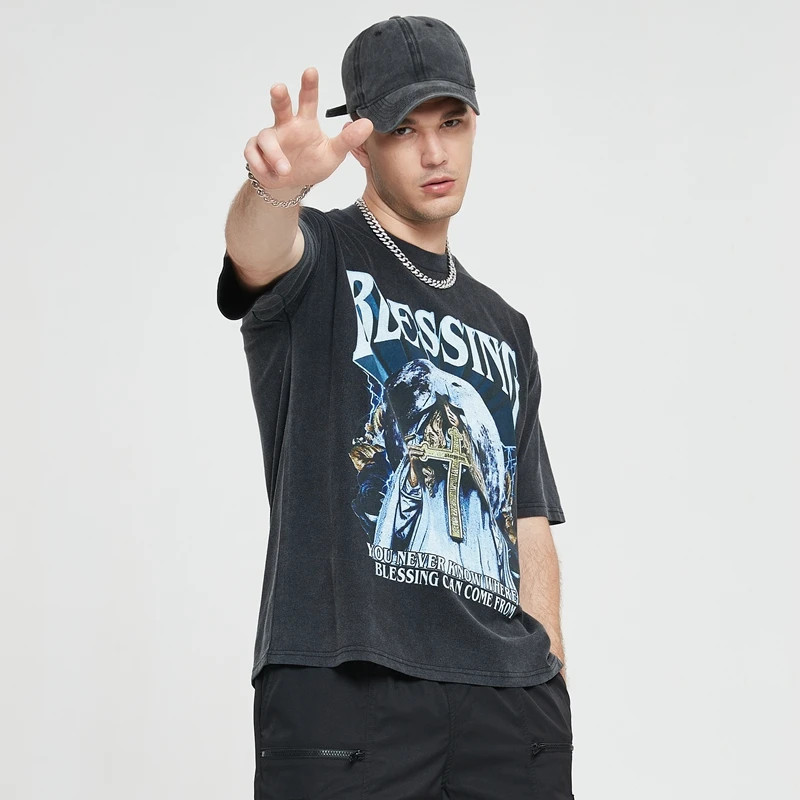 T shirt Manufacturers Custom Men DTG Printed Graphic Heavy Cotton Stone Acid Washed Vintage T-shirts