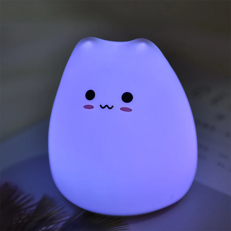 Cute Night Light Soft Silicone Baby Nursery Lamp Kitten Sensitive Tap Control Remote Control Type Cute Kitty Night Light