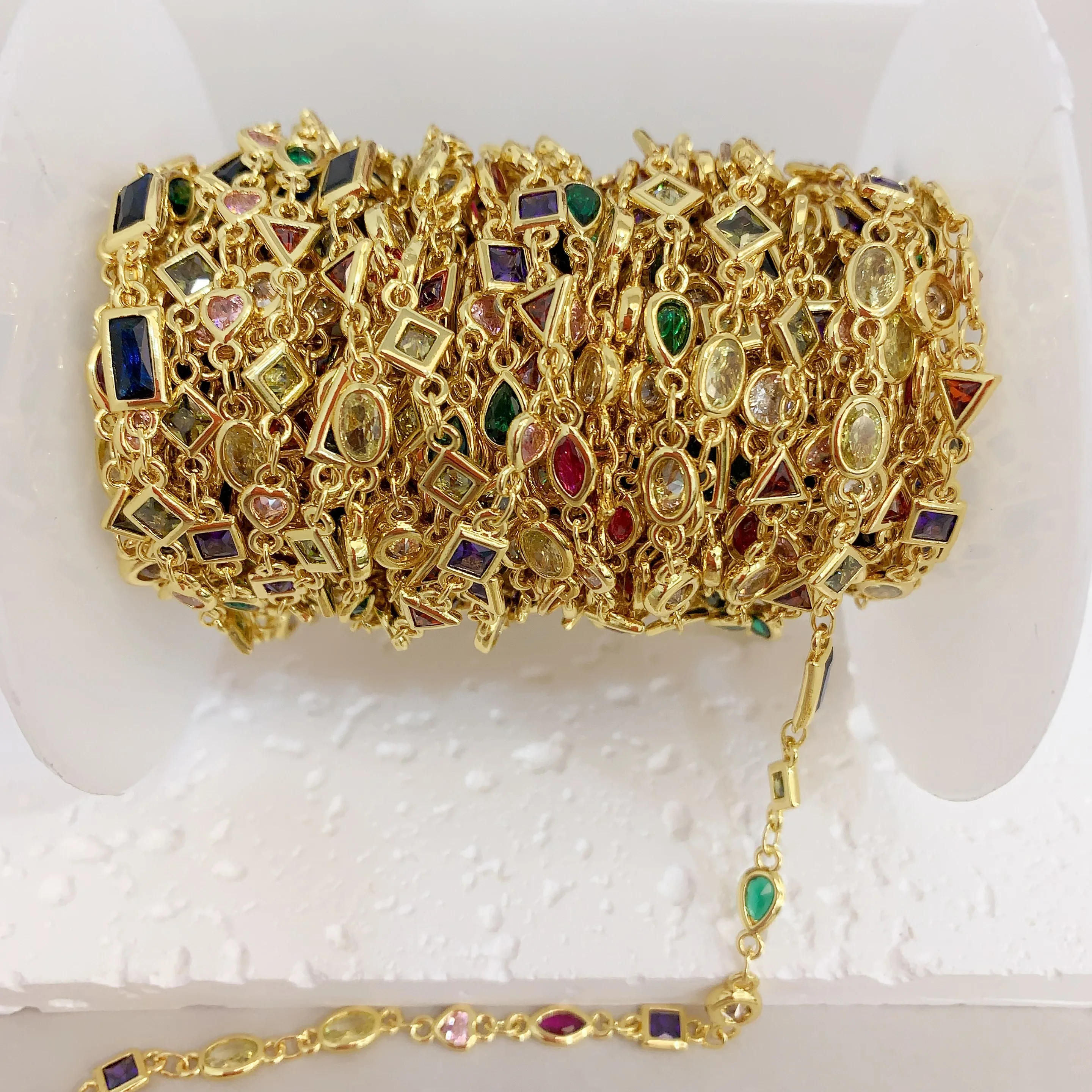 LS-C3243 Newest design chain Diy necklace bracelet 18k   gold chain best quality colorful crystal chain