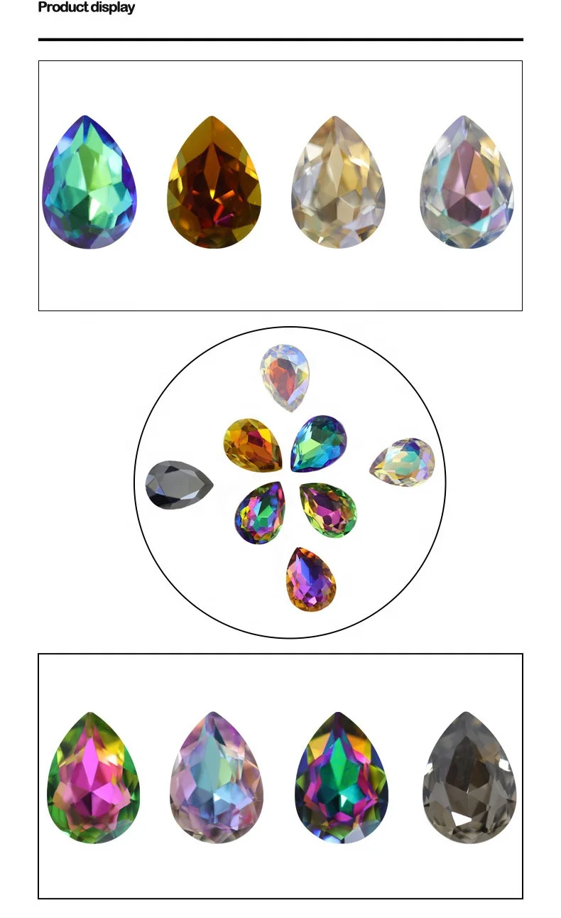 High Quality Multiple Size Crystal AB Color Drop Shape Glass Rhinestones For Accessories