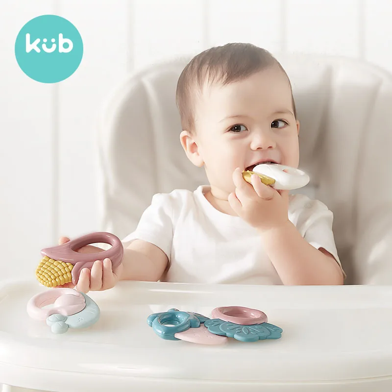 KUB high quality  baby silicone teether baby rattle baby teething toys can be boiled with drain hole