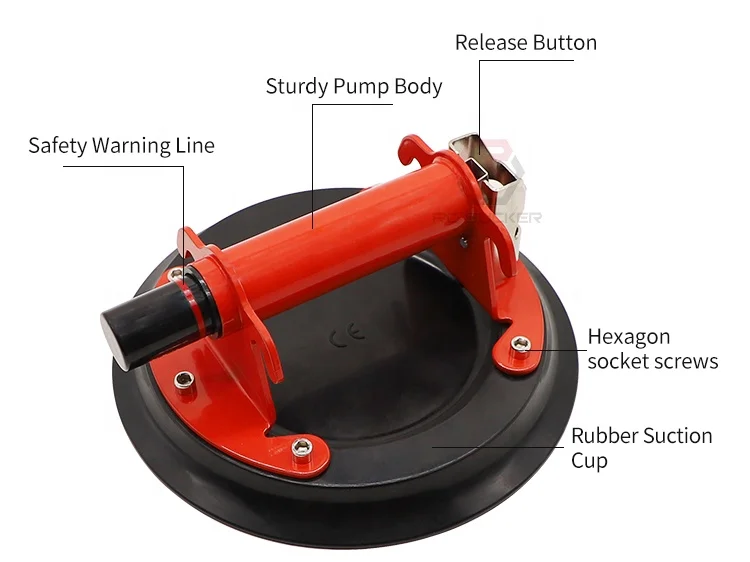 CE Certification Heavy Duty 8 Inch Vacuum Hand Pump Granite Glass Suction Cup Lifter for Hand Tools