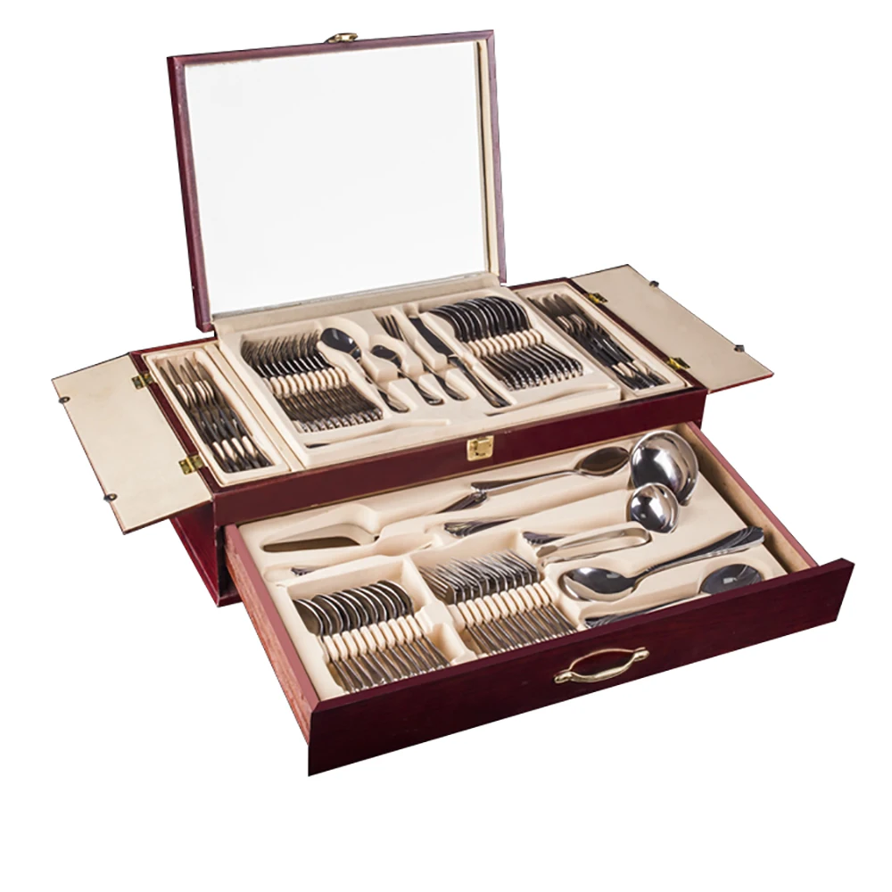 Personalized custom wedding flatware spoon set with gift box manufacturers wholesale dinner set 72 pcs