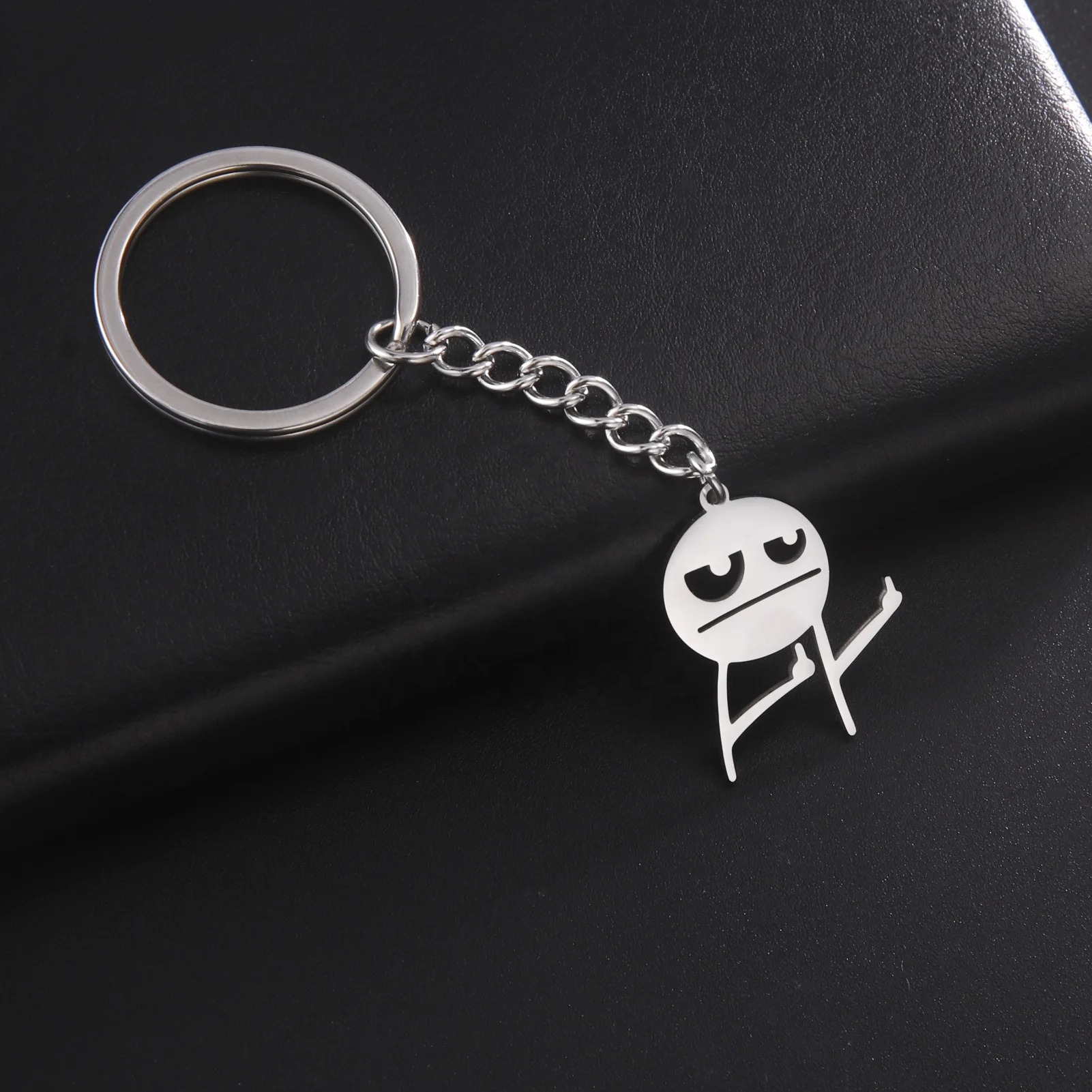 Funny Middle Finger Stickman Keychain Trend Stainless Steel Bag Car Key Pendant Couple Trinket Gift Keyrings