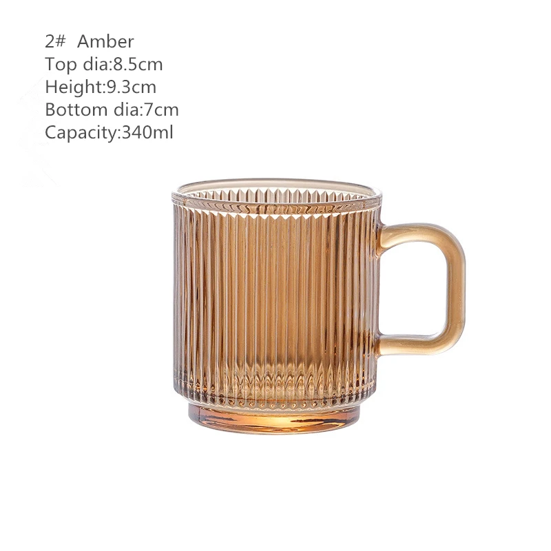 Simple Classical Vertical Striped Glass Reusable Coffee Cup Mug with Handle