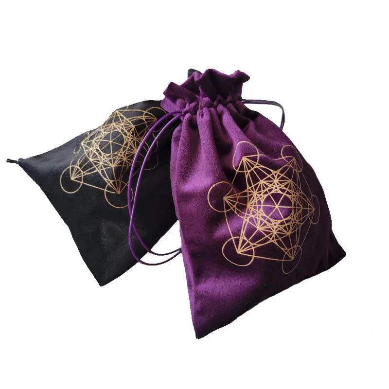 Metatron Crystal Lattice Altar Thick Velvet Storage Bag Jewelry Crystal Small Item Card Fabric Bag with Tablecloth Set