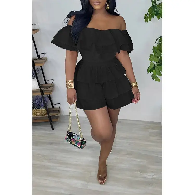 Women Sexy Club Birthday Party Flounce Women Off Shoulder Crop Top And Mini Skirt Two 2 Piece Set Dress Clothing Outfit Clothes