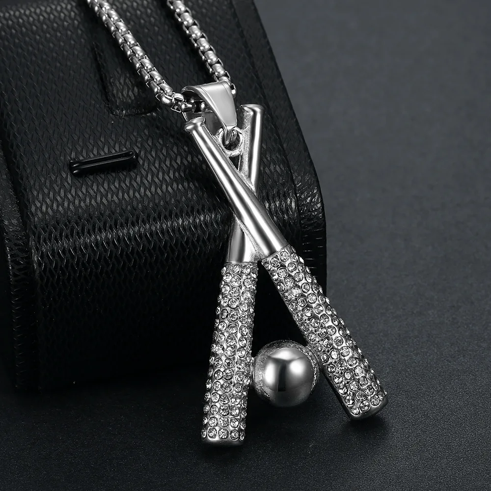 High Polish Stainless Steel Metal High Quality Gold Silver Plating Baseball Pendant Necklace