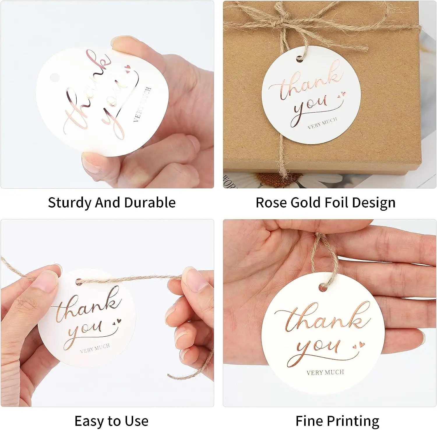 Personalized Present Thank You Very Much Tags Round Rose Gold Thank You Gift Tags with String for Party Wedding
