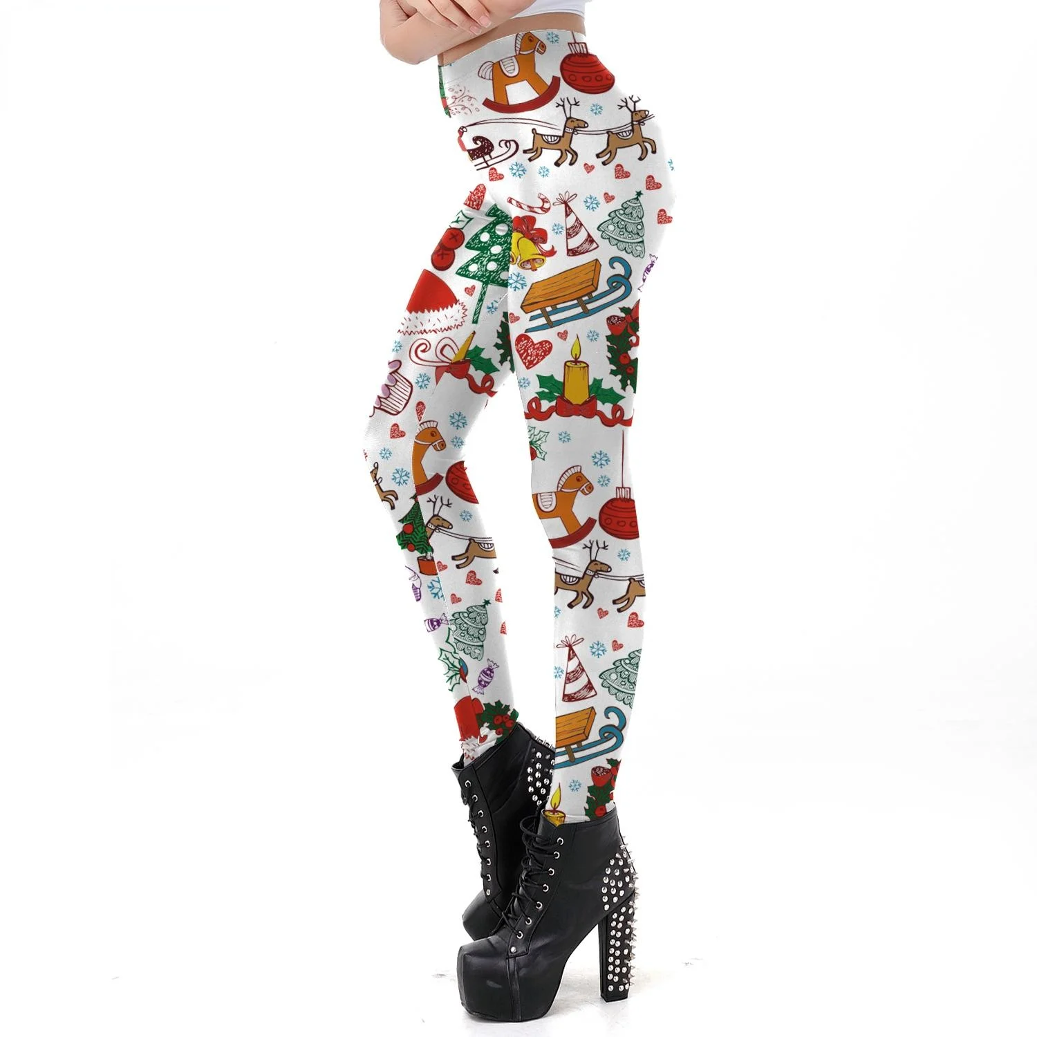 Christmas Party Long Pants FASHION Colorful Stripe Print Leggings Women Costume Sexy Slim Mid-Waist Pants Xmas Legging