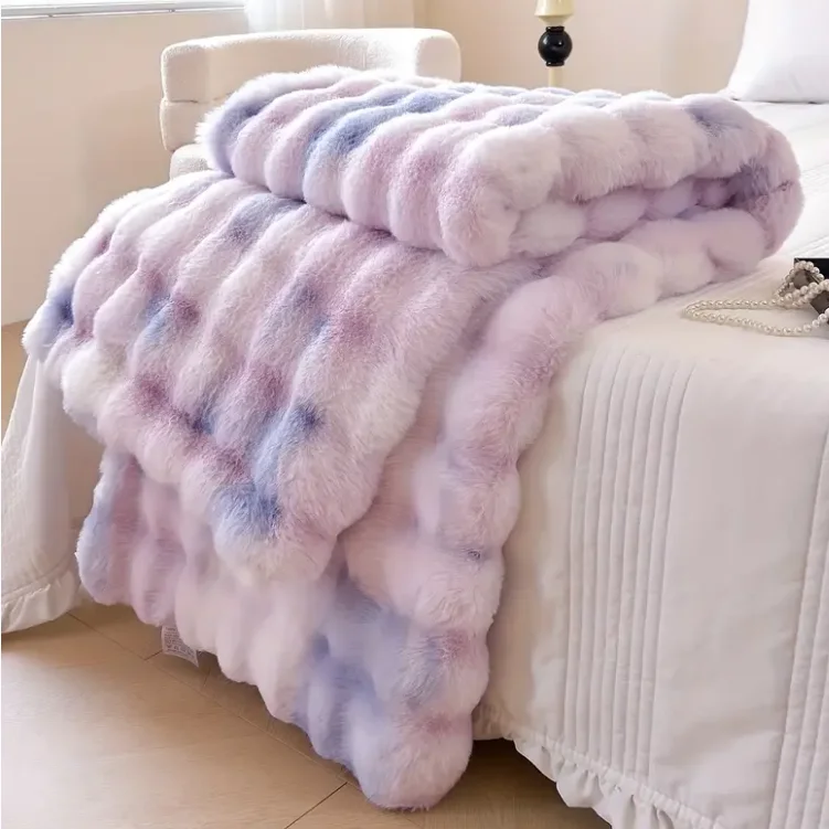 Hot Sale Soft Shaggy Short Plush Mink Blanket Luxury Tie Dye Colorful Faux Rabbit Fur Throw Blanket For Winter Bed Sofa