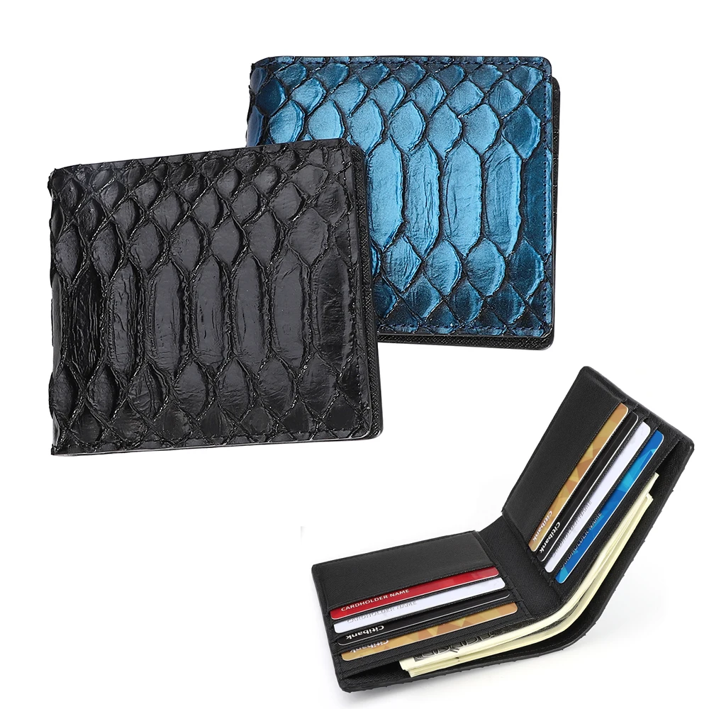Luxury hot python pattern folding slim ladies wallets and purses women card holder genuine leather wallet for men