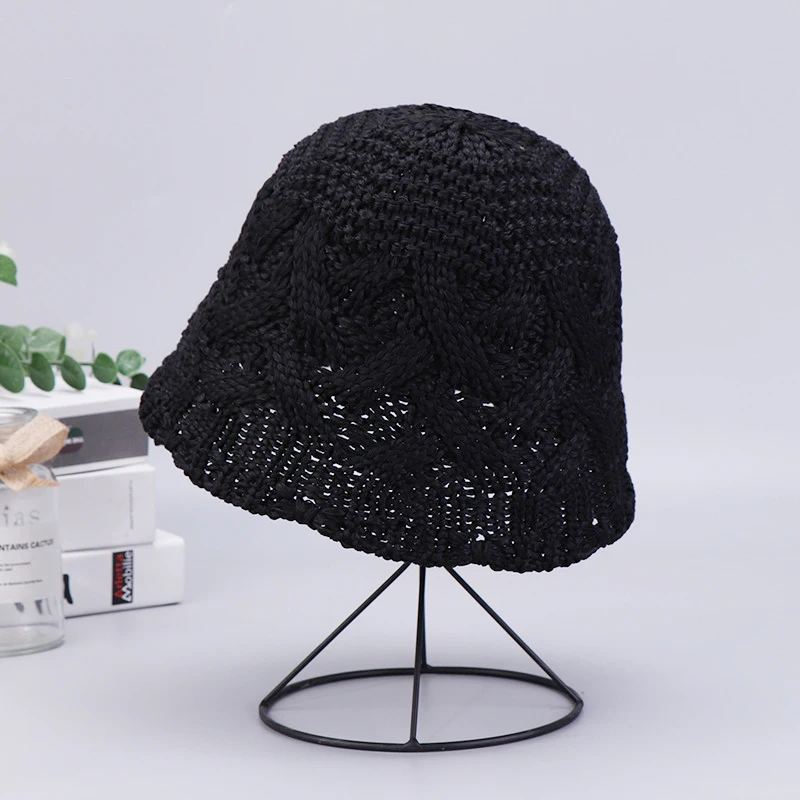 New Custom Hand Woven Paper Straw Sun Hats Beach Wide Brim Foldable Floppy Packable Breathable Mesh Crochet Bucket Hat for Women
