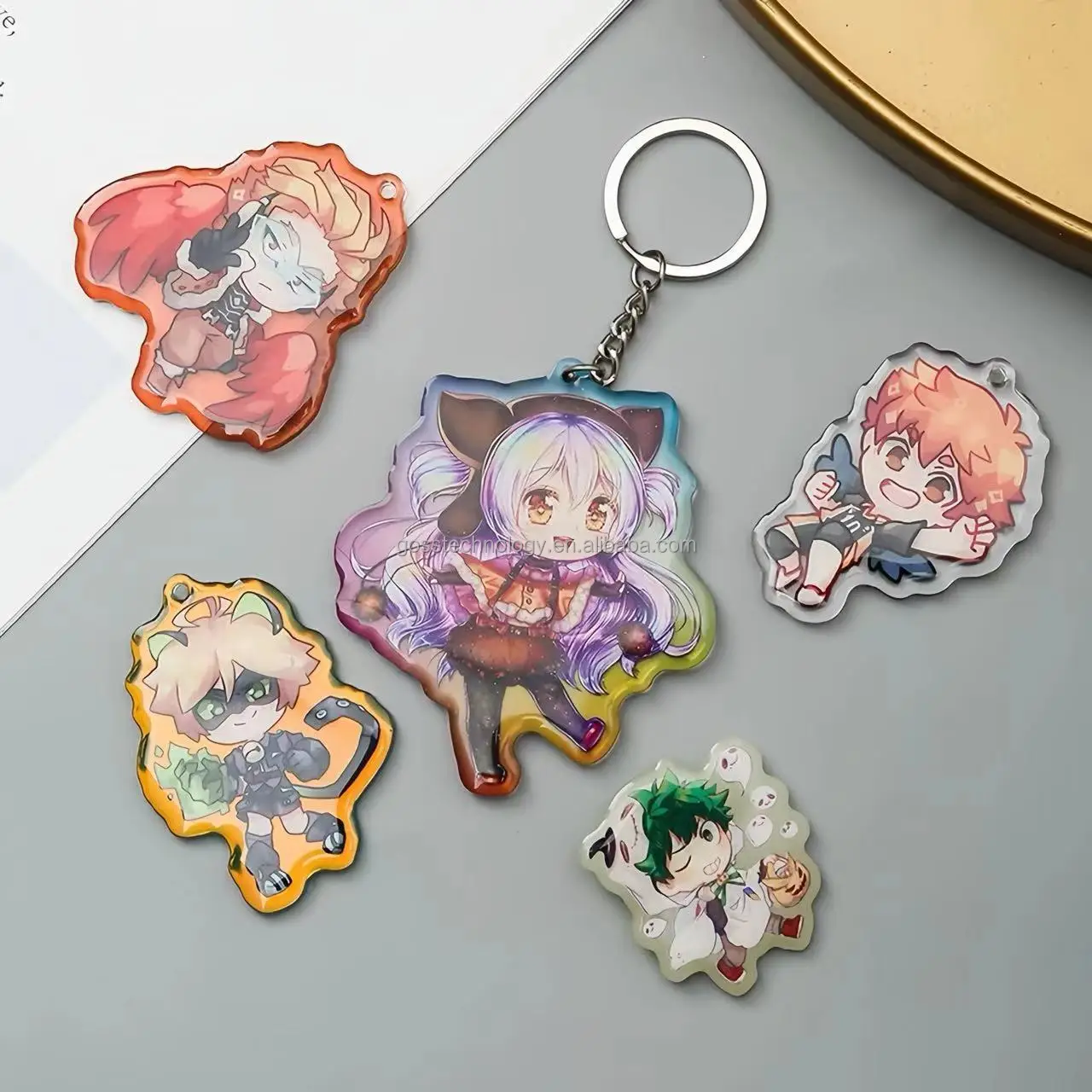 Low MOQ Custom High Quality Two-Side Printed Charm Keychain Cute Japan Anime Acrylic with Glitter epoxy acrylic charm keychain