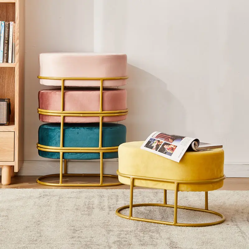 Wholesale fashion  shoe stool velvet wrapping multipurpose ottoman round stool pouffe ottoman sofa chair foot stool