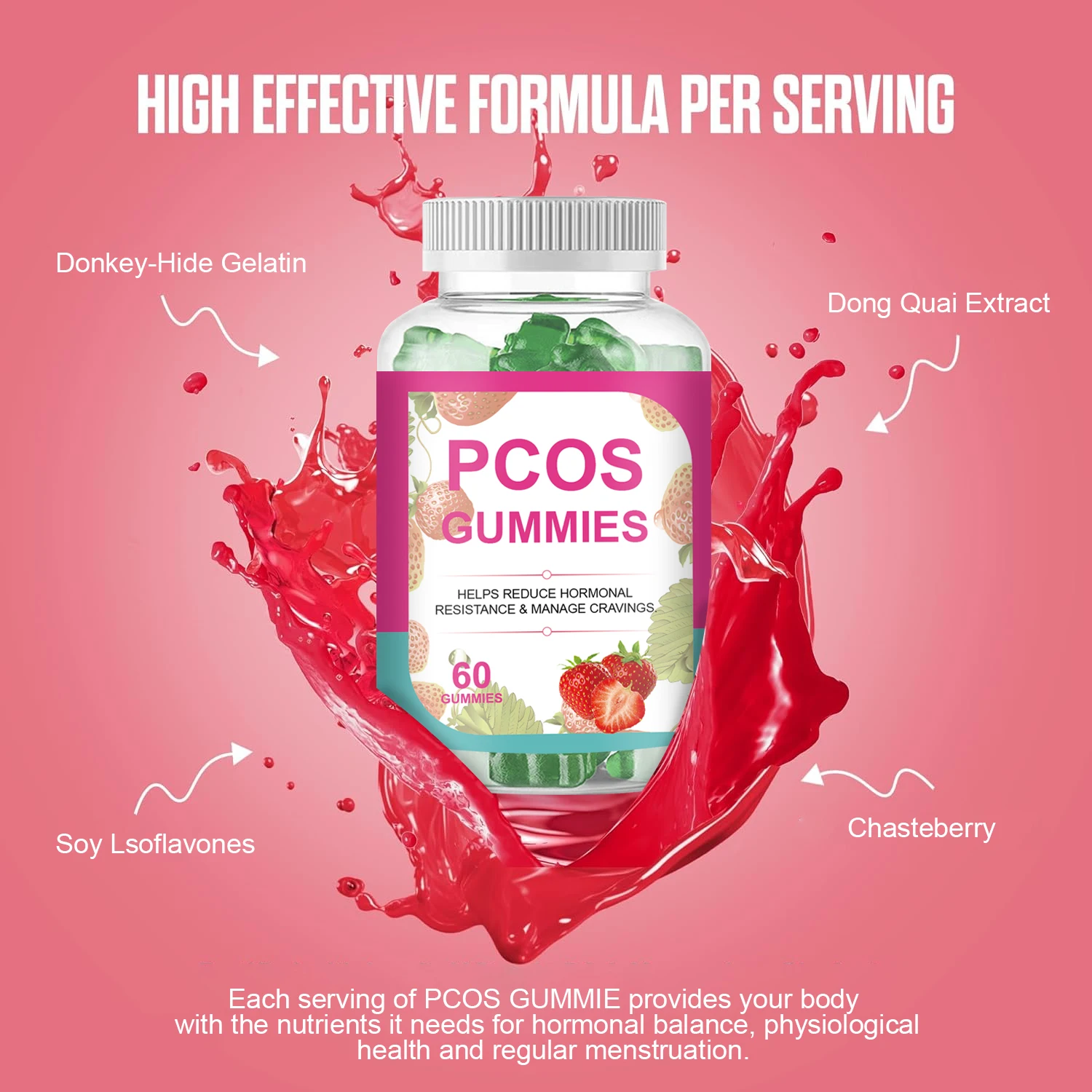 Factory Supply Private Label Natural Healthcare Wellness Support Pcos Gummies Vitamins Supplements For Women