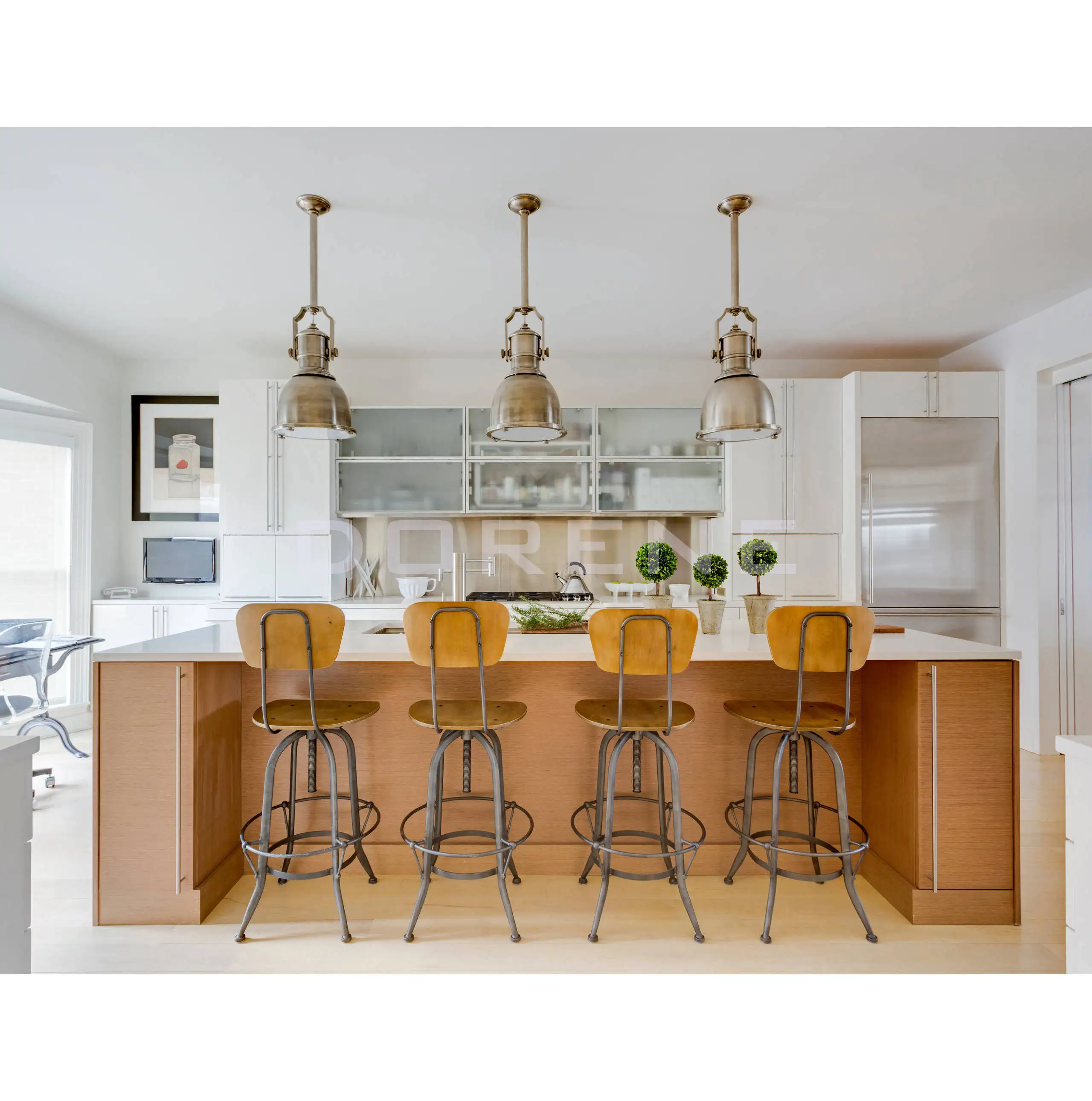 2024 Dorene Modern Design Matte White Fiberglass Tempered Frosted Glass for Kitchen Cabinet Doors Corner Storage