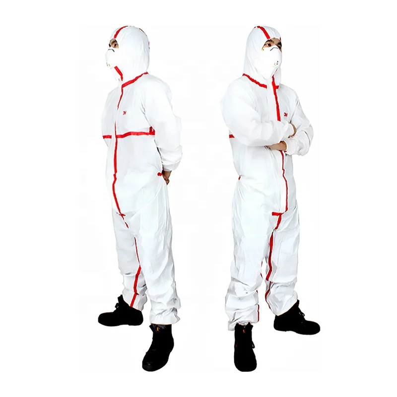 Disposable Non-woven Microporous Coverall  with heated sealing tapes for Chemical Splashes Type 5/6 overalls Suite