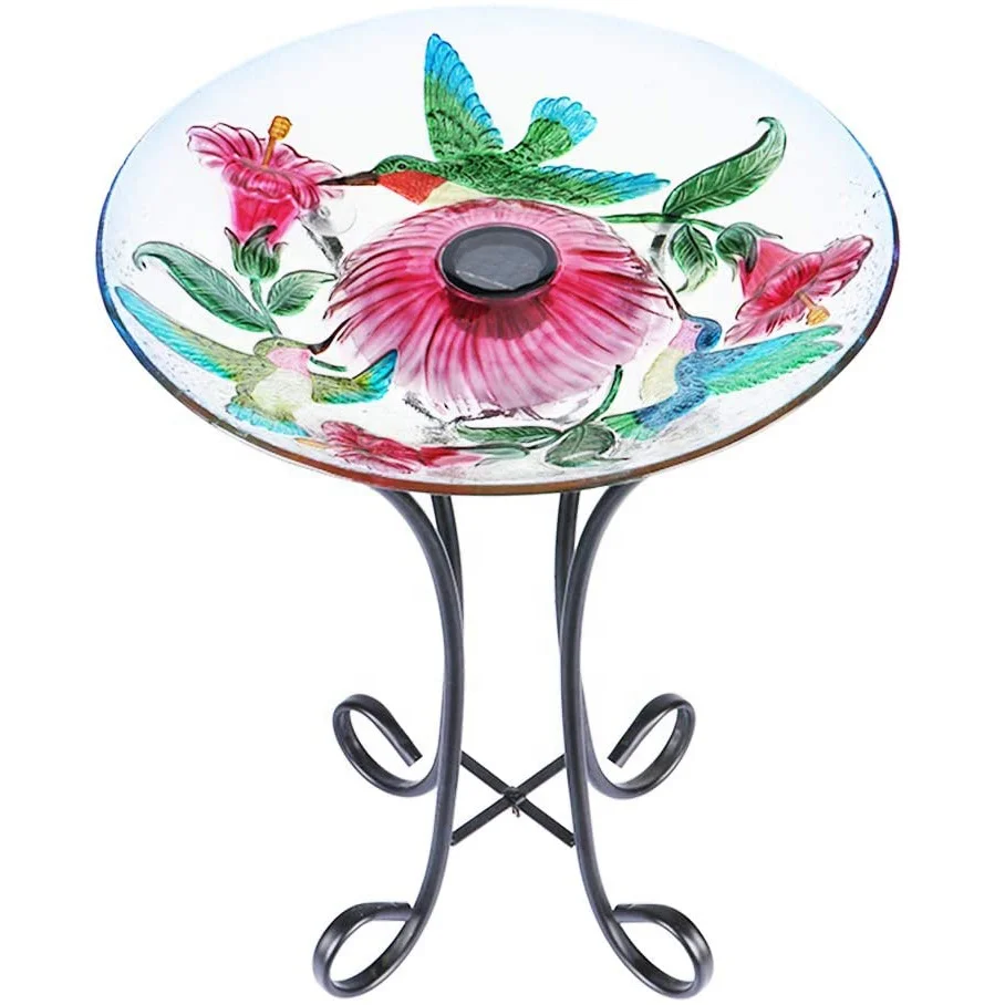 Garden Solar Light Outdoor Metal Stand Glass Bird bath Solar Hummingbird Bird baths