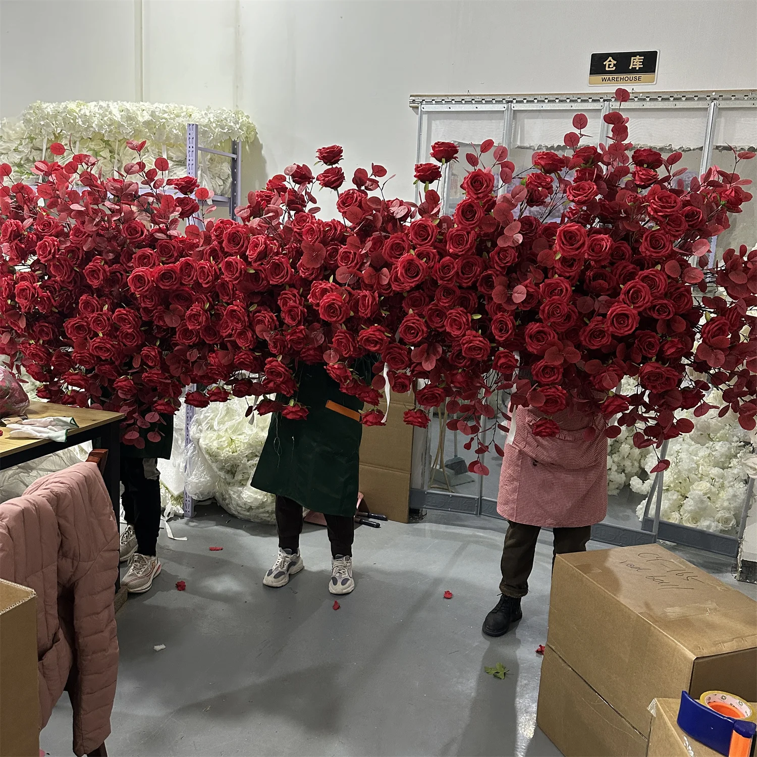 IFG Wedding Arched Backdrop 8ft Length Red Flowers Row with Some red Leaves Decorations
