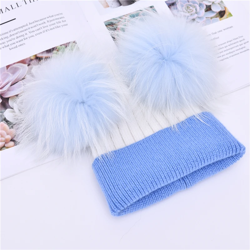 Wholesale Thick Warm Custom Logo Real Fur Pom Pom Hat Cute Ball Skull Luxury Winter Soft Cashmere Knitted Kids Beanie Supplier