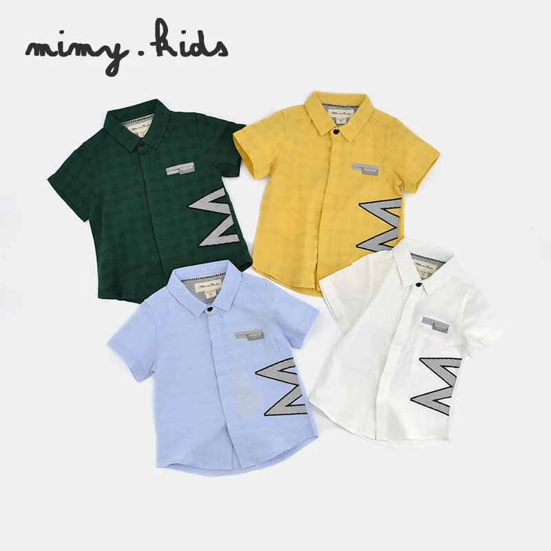 Детский Летний Новый Стиль рубашки с коротким рукавом лацканы для мальчиков пуговицами