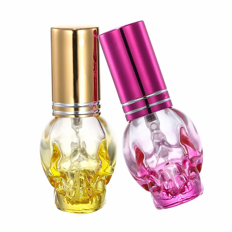 8ml Glass Skull Bottle Green/Blue/Black/Pink/Yellow Atomizers Sub-Bottling Empty Spray Pump Skull Screw Cap Perfume Bottle