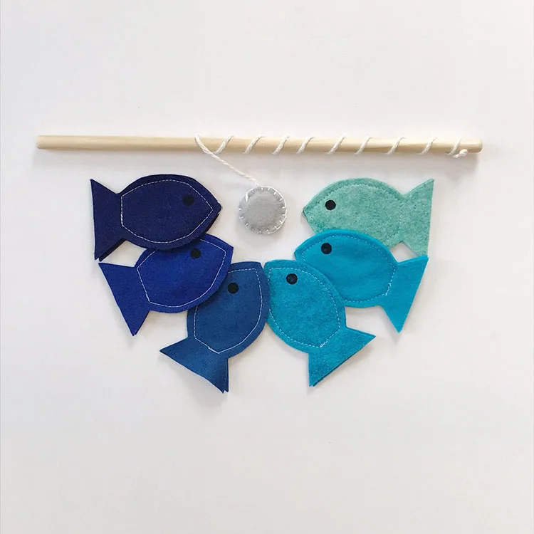 Upin New Design Colorful Soft Felt Cute Fish fishing game Rod Toy For Children
