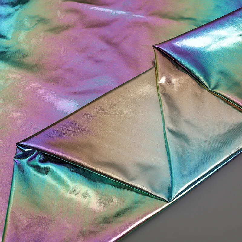 Free Sample Shiny Holographic Reflective Polyester Spandex Fabric for Swimwear