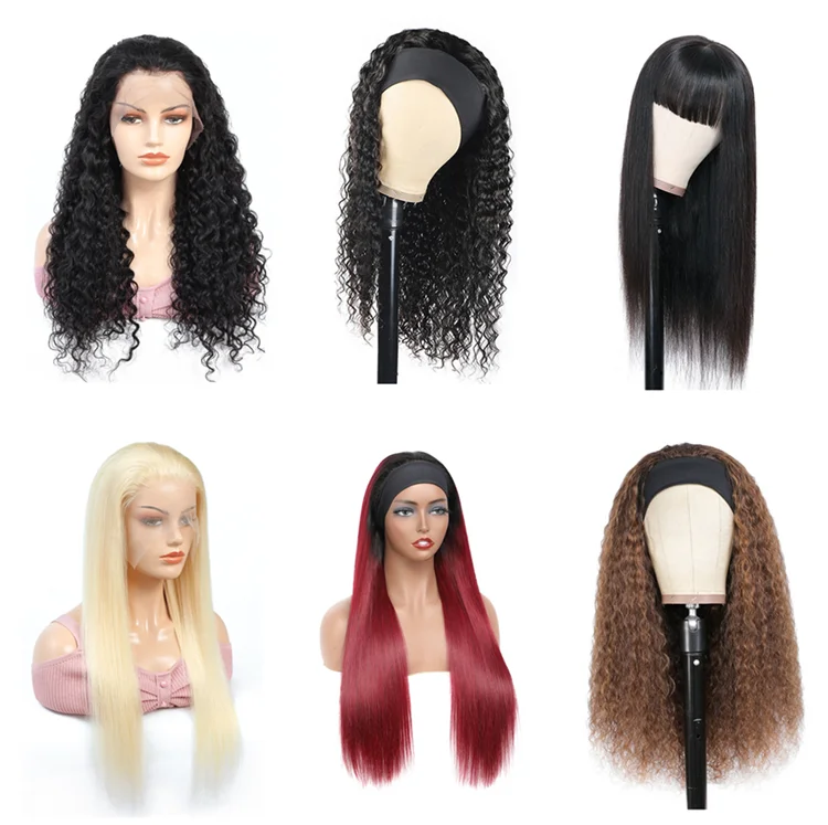 Wholesale mongolian for black women afro kinky curly cuticle aligned 100 % virgin human hair wig with headband