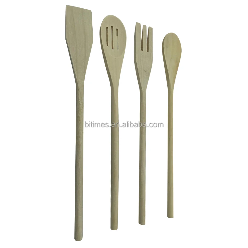 Durable 4PCS Set Wood Maple Long Handle Kitchen Cooking Utensils Spoon For Salad Making