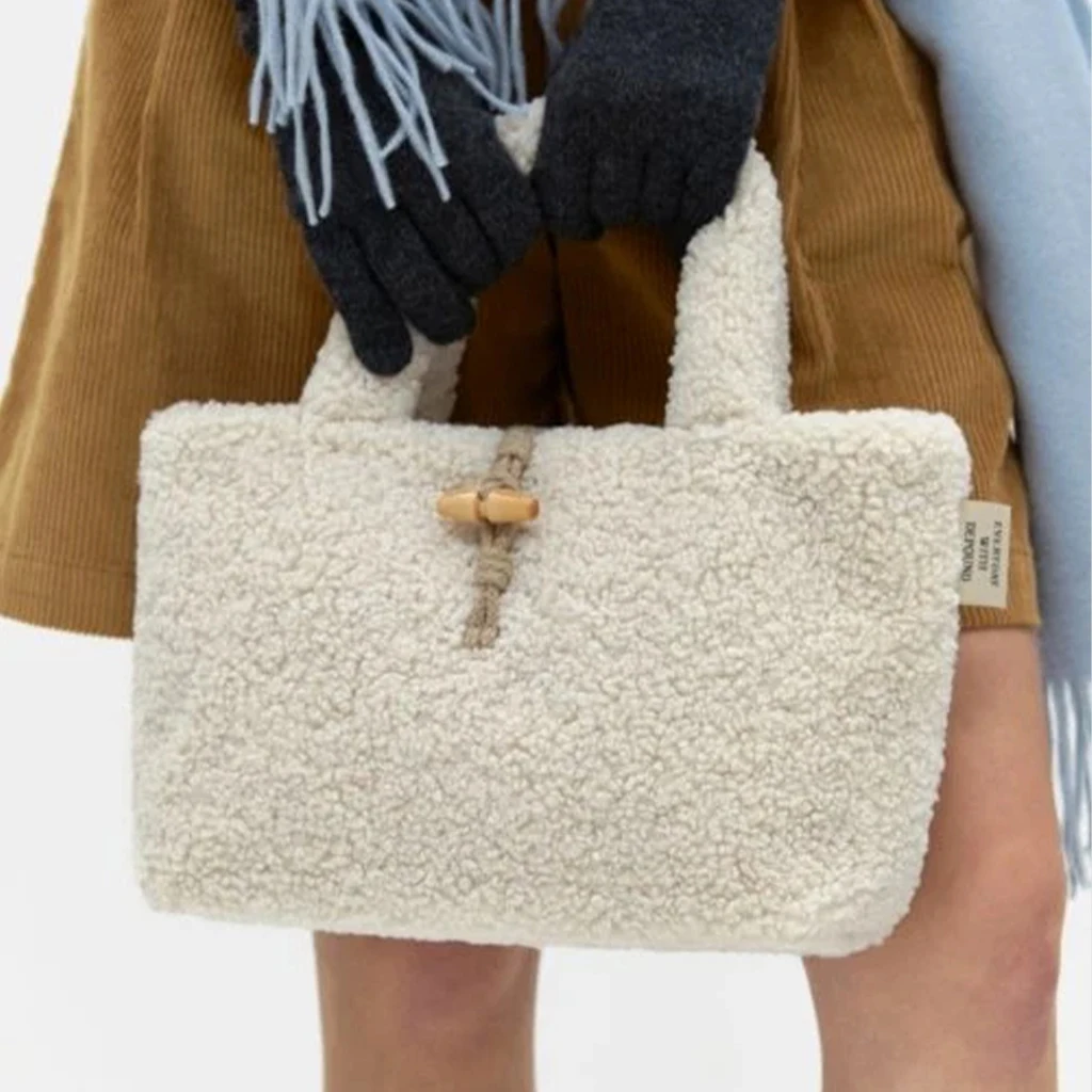 Customized Teddy Cloth Tote Bag Fashionable Portable Reusable Colorful Soft Lambswool Flannel Bag Cloth Lining Tote Bag