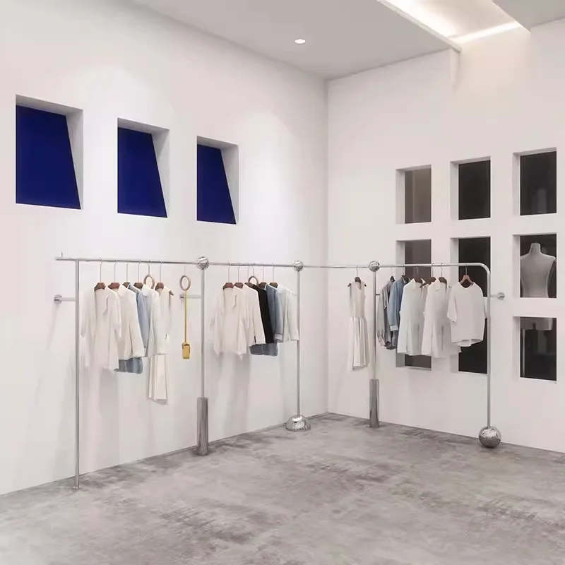 Custom Clothing Display Set stainless steel Cloth Store Display Rack Showroom Racks Clothing Display Shelf