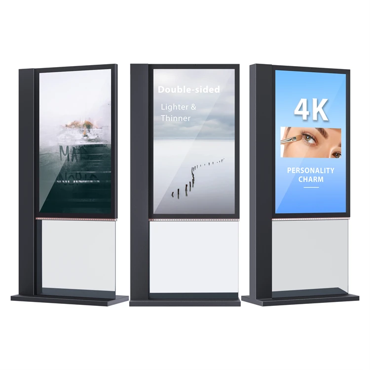 43 55 Inch Big Sun Enclosure Floor Stand Kiosk Advertising Panel Waterproof Screen Lcd Totem High Bright Monitor Outdoor Tv