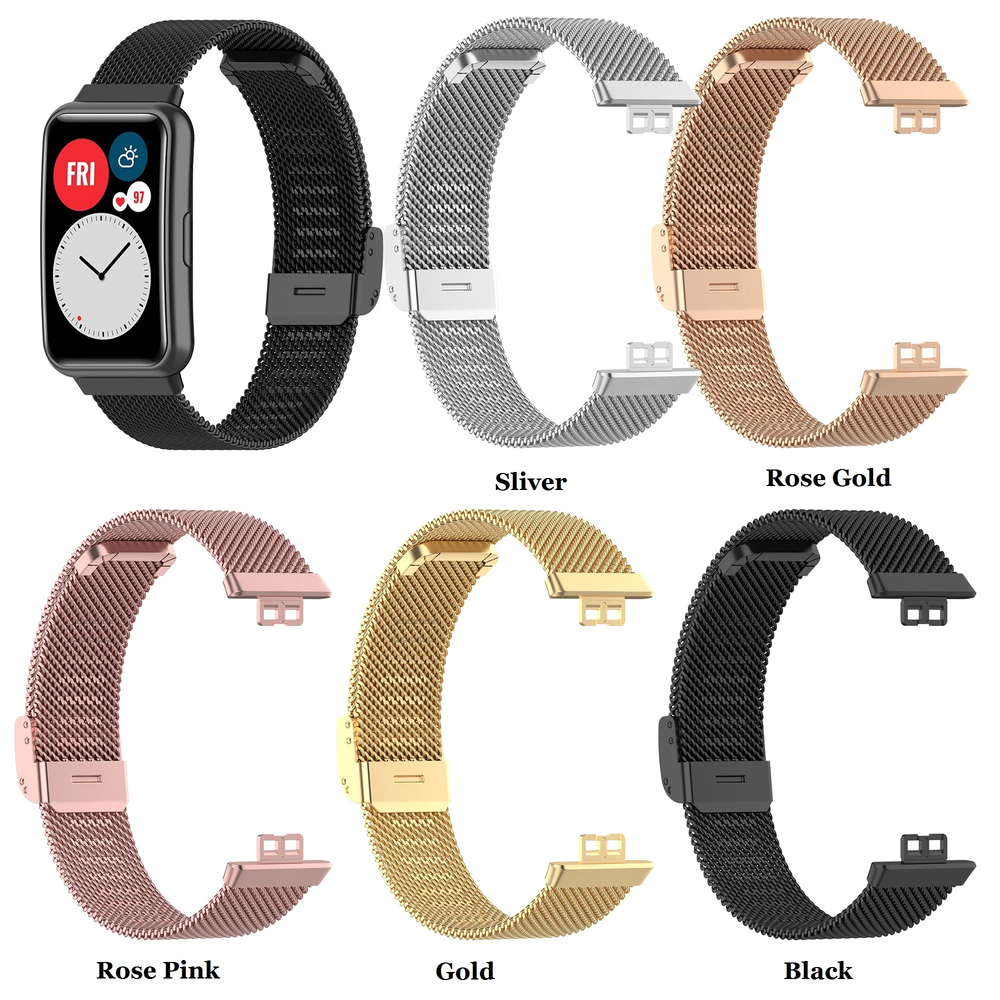 Luxury Milanese Stainless Steel Watch Strap for Huawei watch Fit/Fit new/watch FIT Special Edition