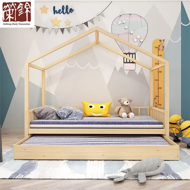 2019 Newest Solid Wooden Simple Design Kids Bedroom Furniture Pine Wooden Bed