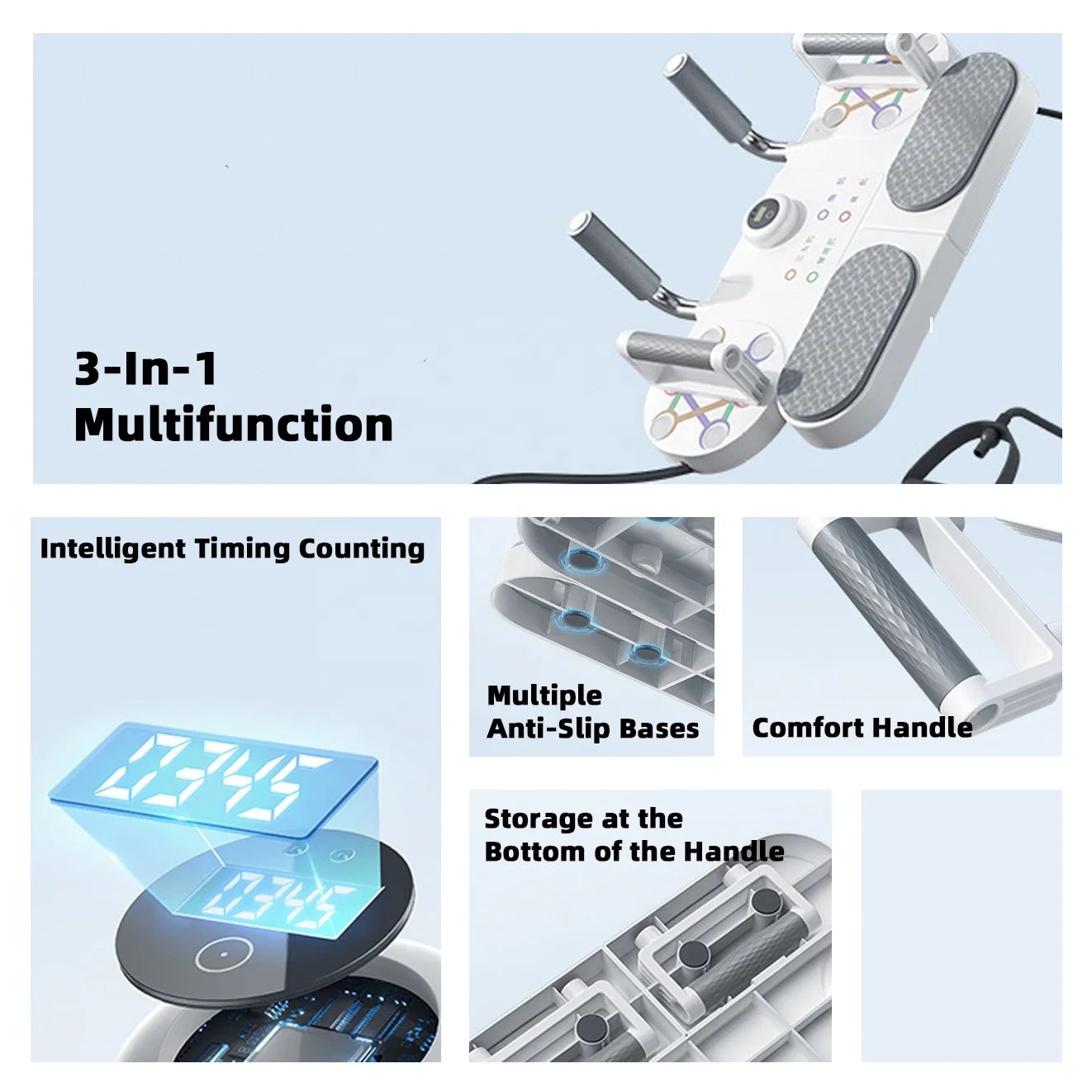Multifunction Resistance Band Counting Timekeeping Function Core Strength Stability Workout Push Up Board Fitness Home Gym
