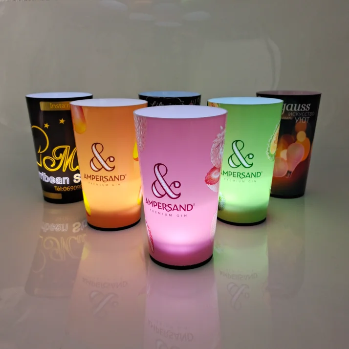 2024 Popular Water Activated Led Cup 14OZ/16OZ Drinking Cup Custom Logo Promotion Led Glass For Sport Event Club
