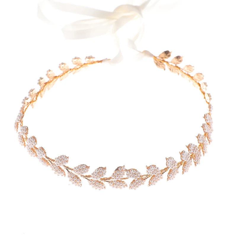 Модные свадебные аксессуары для волос ручной работы головной убор Золотые листья бусины цветок свадебный