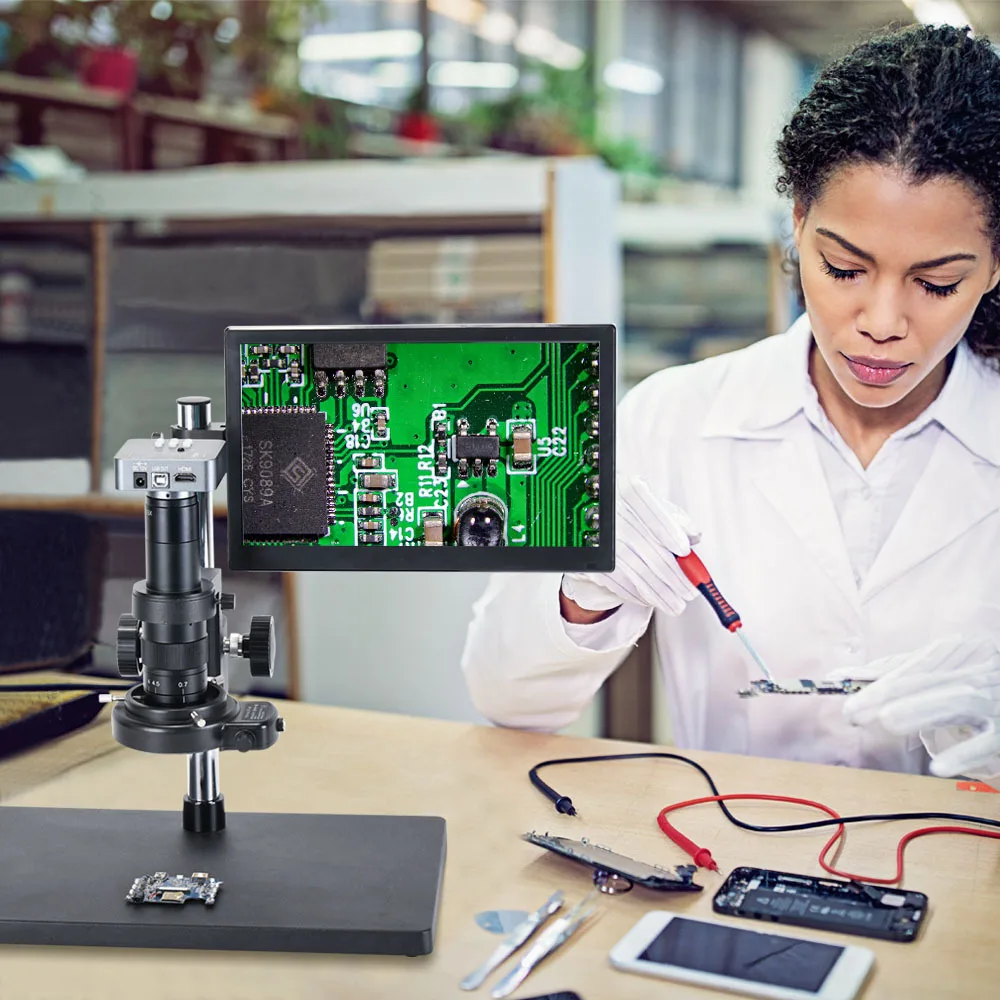 Triocular microscope mobile phone repair motherboard welding rework table machine chip circuit optical 11-inch display