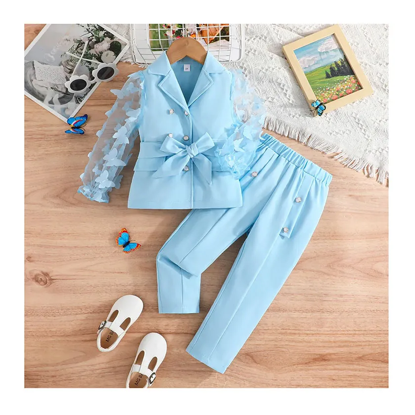 От 3 до 7 лет одежда для малышей однотонный жилет девочек топ с широкими штанинами и цветочным принтом 2 шт. детей модная детская