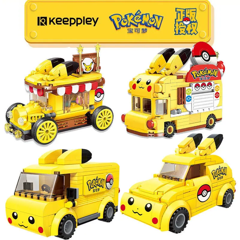 PikachuuPokemoon Car Building Blocks Bricks Sets Classic Model Toy city street view building  car for kids Children plastic toys