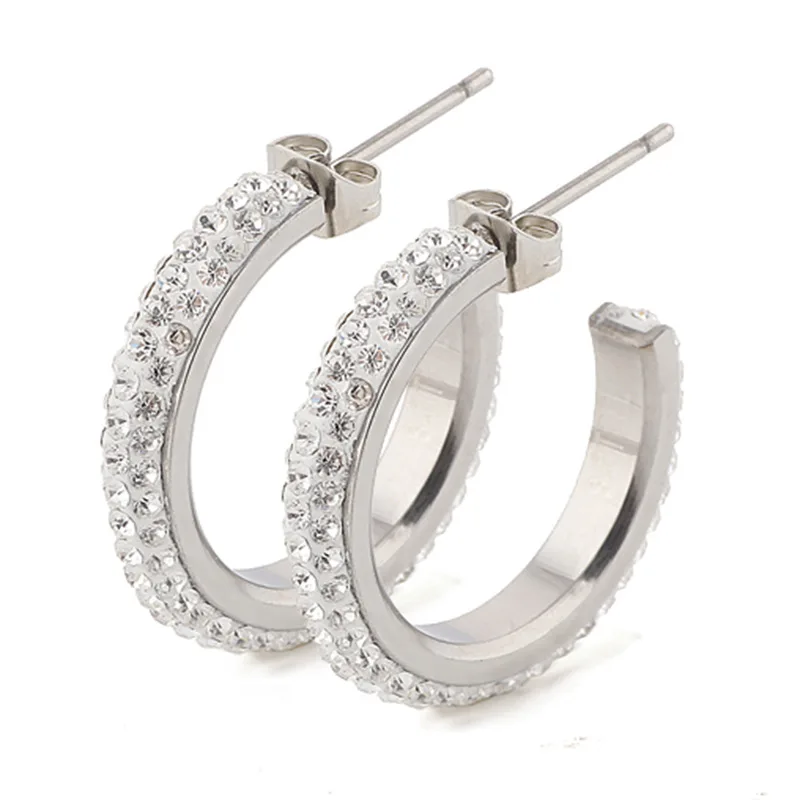 Diamond Gold Plated Stainless Steel Jewelry High Quality Relief Carving CC Shaped Stud Earrings For Women