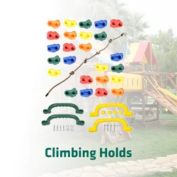Kids Playground Swing Set Accessories-Climbing Holds With Rope-Metal Monkey Bar-Steering Wheel, Periscope, Telephone