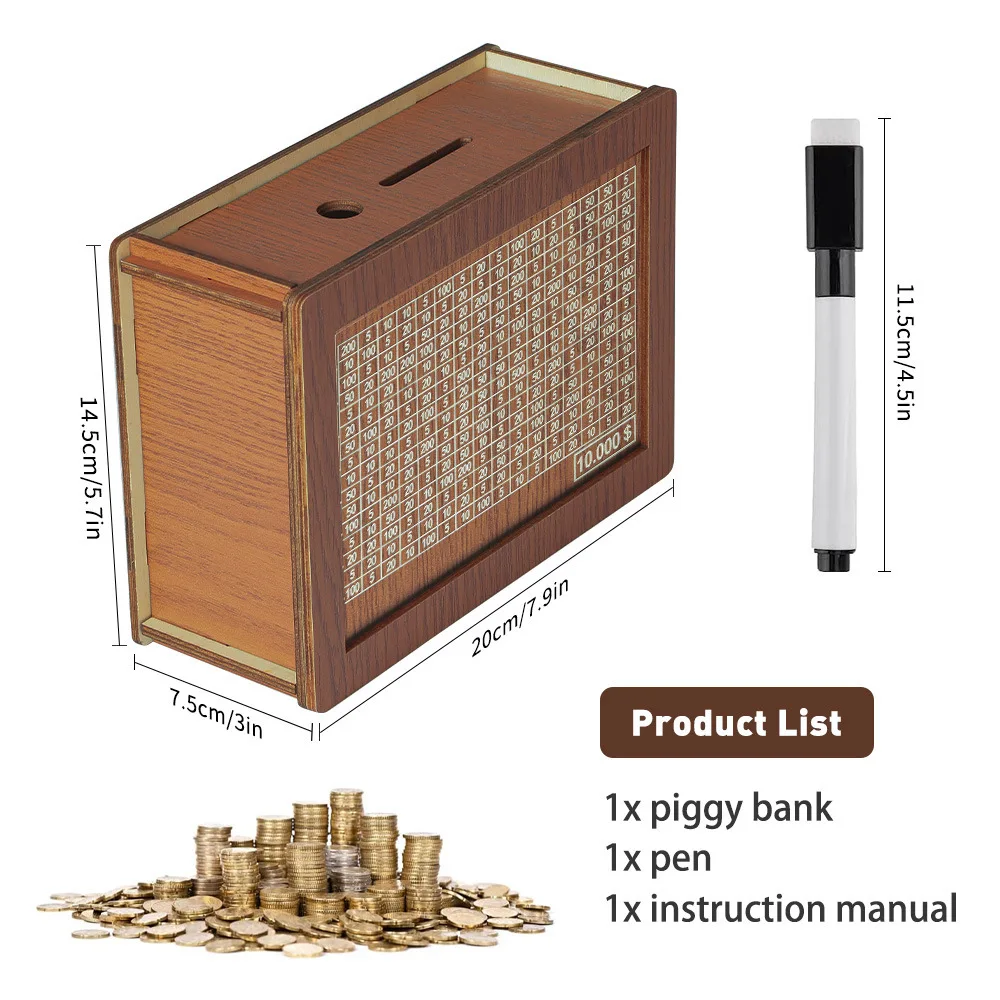 2024 Bamboo Wooden piggy bank Wooden carved home decor decor Money Box with Counter