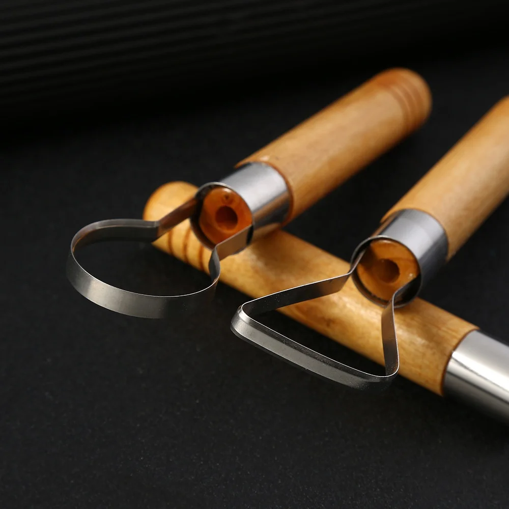 Wood Handle 3 PCS Sculpture Scraper Knife Carved Sludge Shaper Ceramic Pottery Clay Trimming Big Loop Tools Set