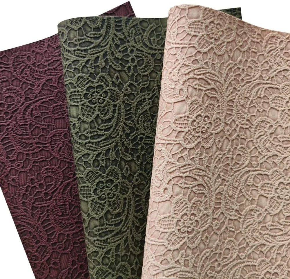 Flower Textured Embossed Faux Leather Retro Autumn Color Synthetic Fabric Rolls For Bows Making Crafts DIY Handmade Material