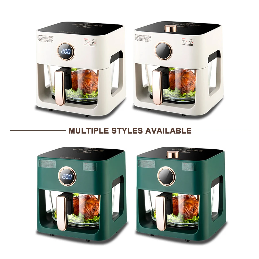 New Design 360 Degree Visible Transparent Glass Basket Pot Air Fryer Voice Touch Control Air Friteuse with Glass Bowl