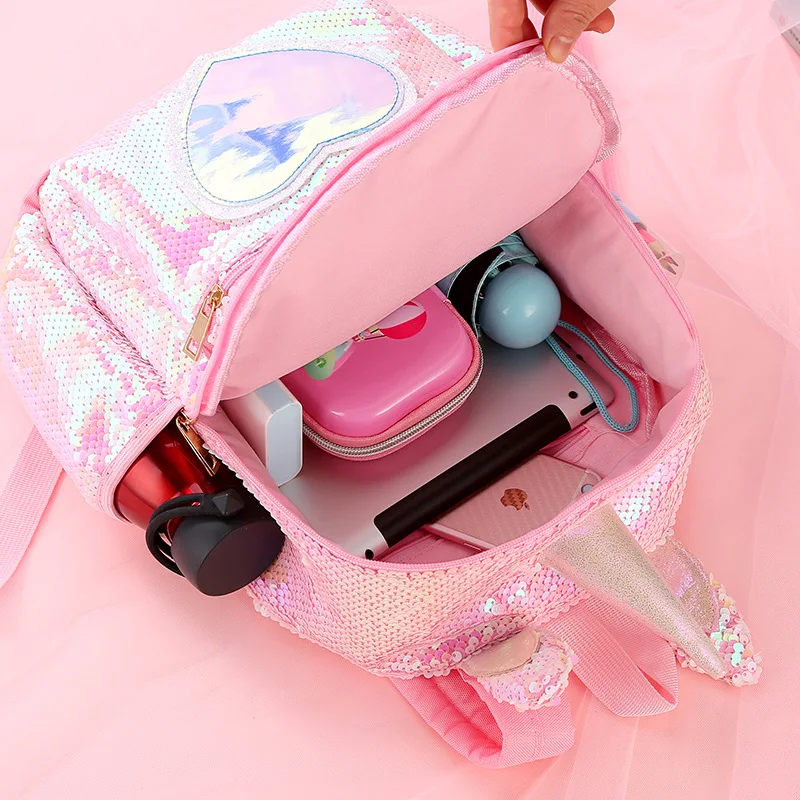 Cute Large capacity  Unicorn Sequins Bling heart shaped Backpacks fashion shining Girls Backpack School Bags mochilas wholesales