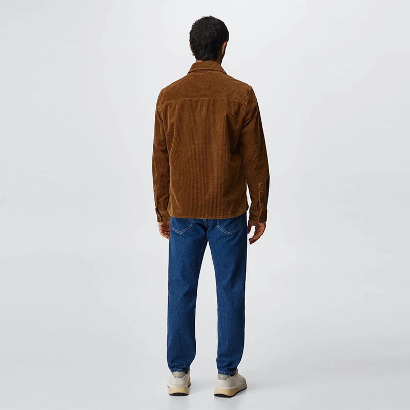 Oem Custom Logo Classic Turn Down Collar Brown Long Sleeve Fashion Regular Fit Mens Corduroy Solid Color Shirt